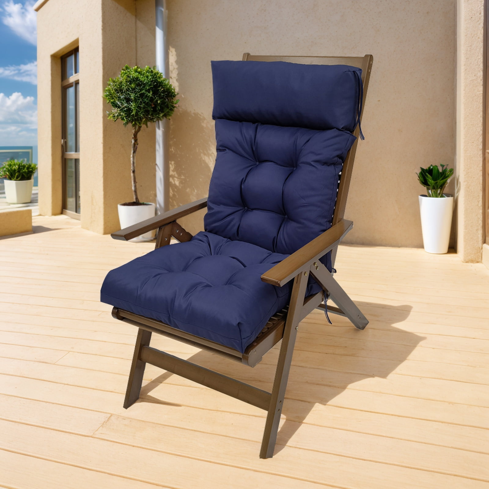 TOPCHANCES Adirondack Chair Cushion, Waterproof Rocking Chair Cushion, Patio Chair Cushions Seat Back Cushion with Ties for Indoor Outdoor Use, 49x21x3 inch, Navy