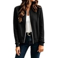 thumbnail image 2 of IUYRTFE Women's Zip Up Ribbed Knit Bomber Jacket Long Sleeve Lightweight Casual Cardigan Top, 2 of 9