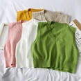 thumbnail image 4 of Women V-Neck Knit Sweater Vest Solid Color Style Sleeveless Crop Knit Vest, 4 of 4