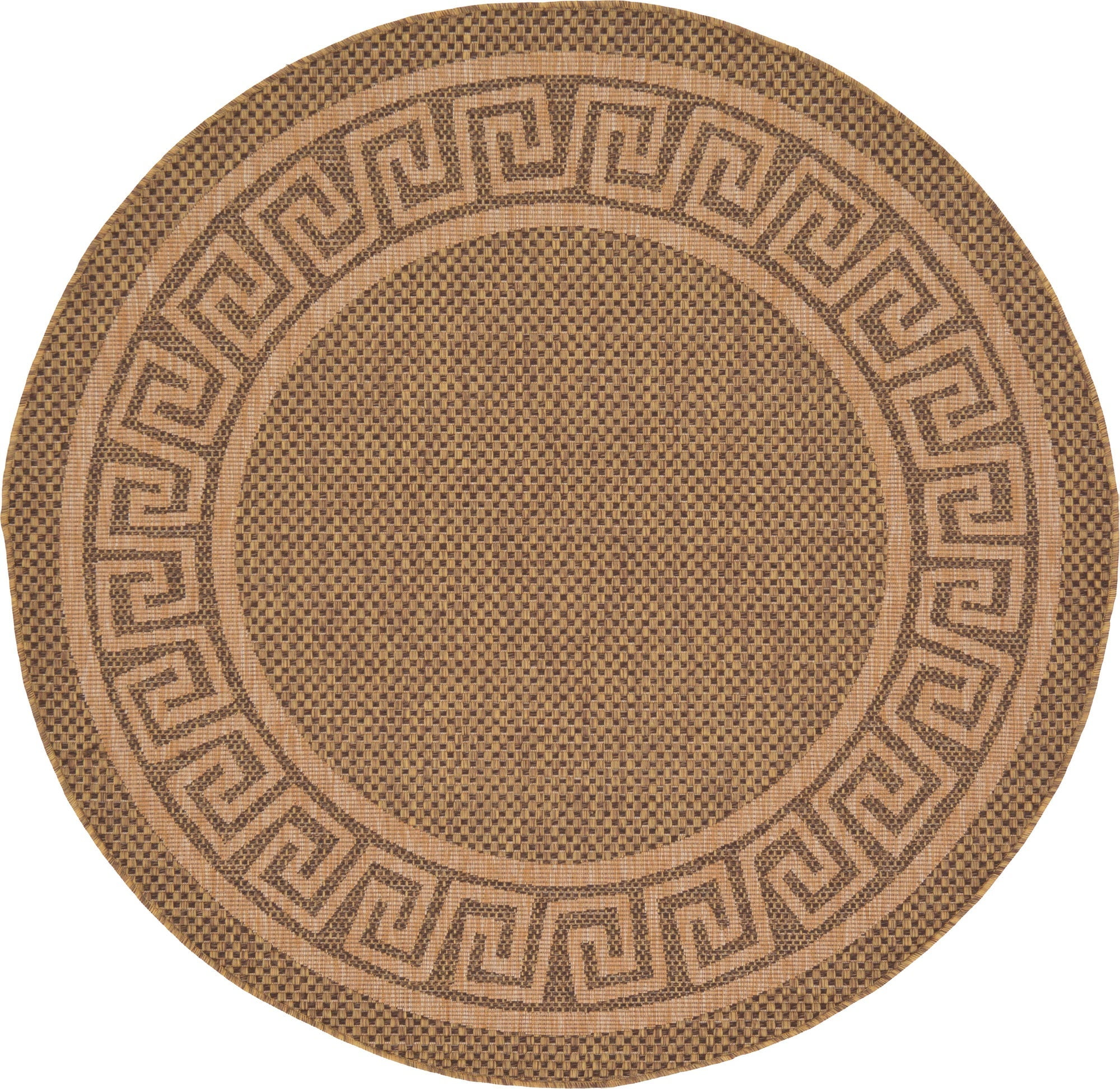 Unique Loom Outdoor Border Collection Area Rug - Greek Key (6' 1" Round Brown/Light Brown)