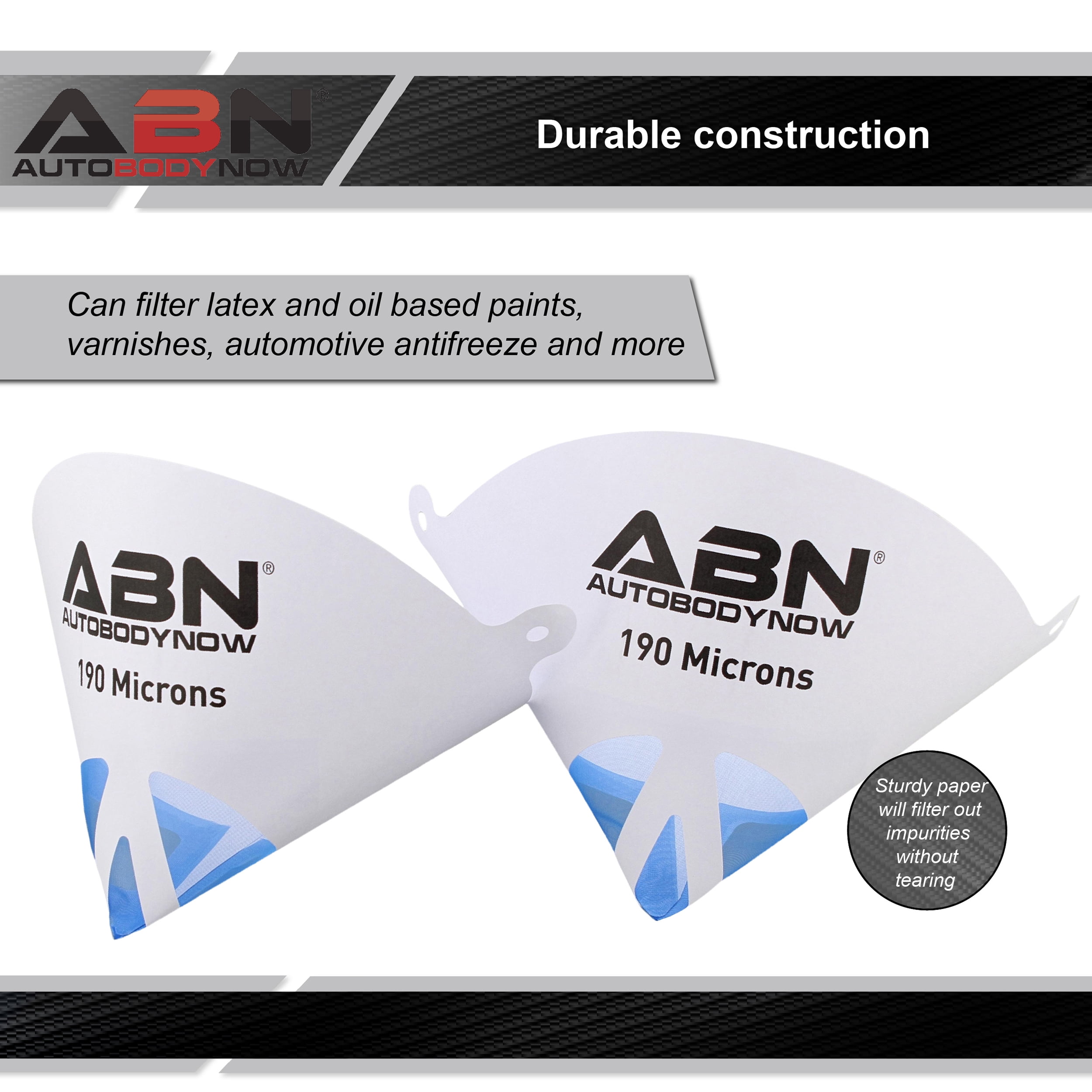 Automotive Disposable 190 Micron Fine Nylon Mesh ABN Strainer Cone Funnel with Filter Top 250-Pack Paint & More Automotive Disposable 190 Micron Fine Nylon Mesh ABN Strainer Cone Funnel with Filter Top 250-Pack Paint & More