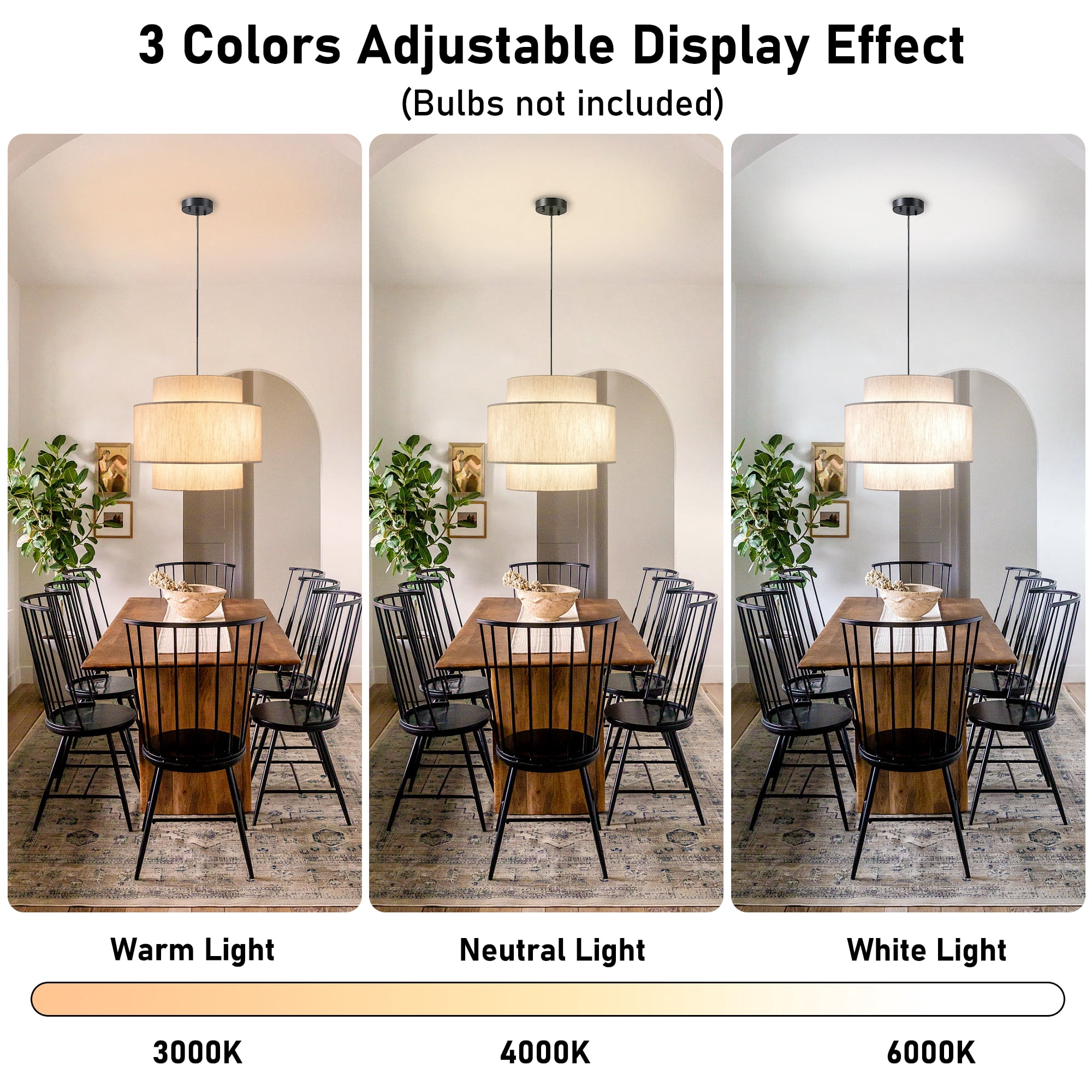 Uznhty 3-Tier Pendant Lights 19.7 inch Drum Chandeliers for Dining Room Light Fixture with Large Beige Linen Lamp Shade for Kitchen Island Living Room Foyer Bedroom E26