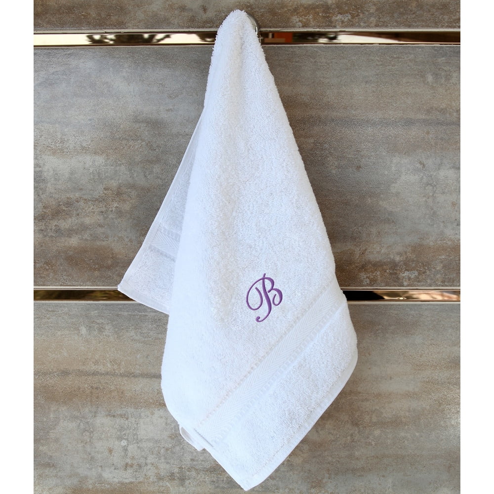 Authentic Hotel and Spa Sweet Kids 2-piece White Turkish Cotton Hand Towels Personalized with Lavender Purple Monogrammed Initial J
