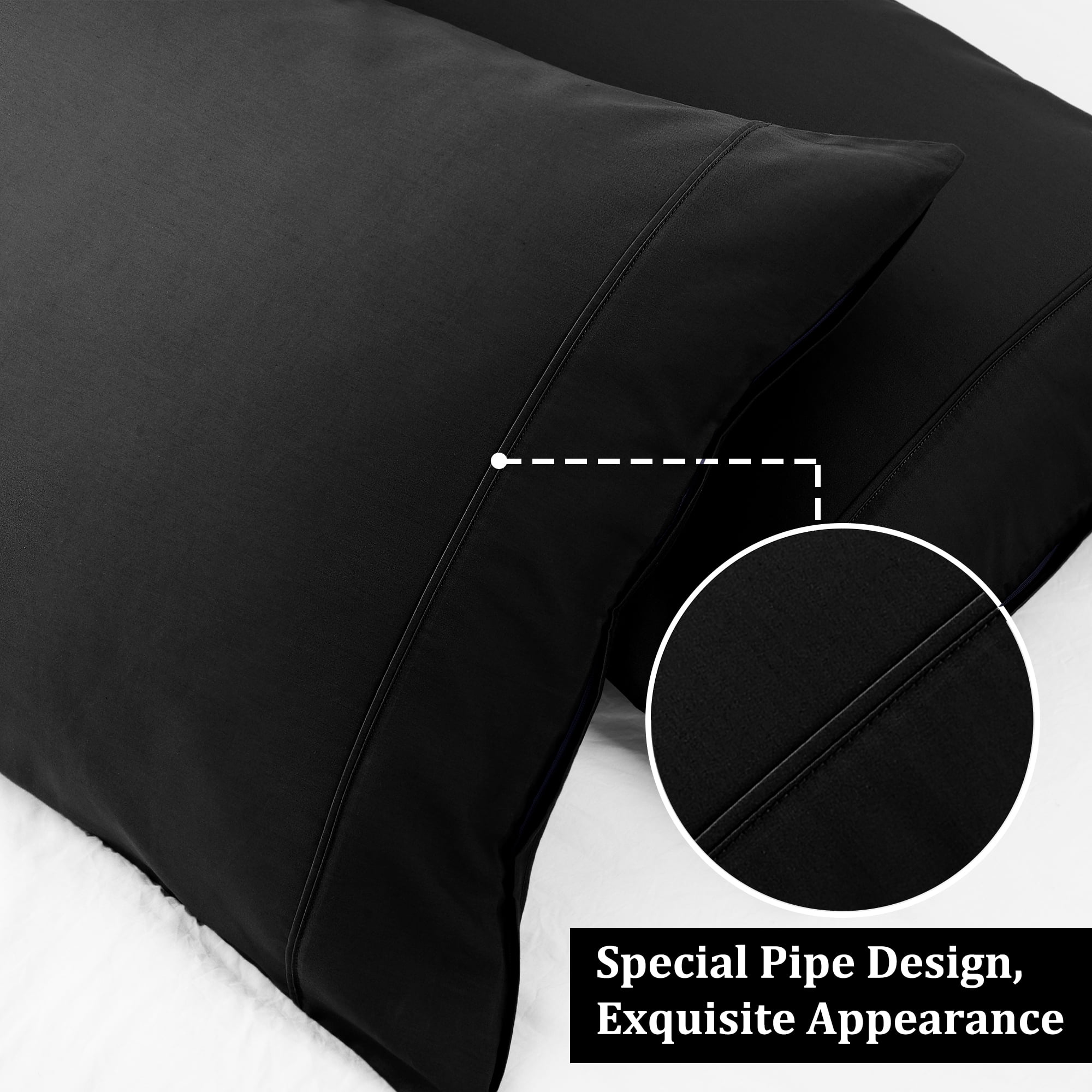 Unique Bargains Cotton Zipper Closure Pillowcase Set of 2 Black Standard