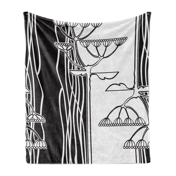 Black and White Soft Flannel Fleece Throw Blanket, Abstract Plants with Monochrome Garden Condiment Ornament Cooking, Cozy Plush for Indoor and Outdoor Use, 60" x 80", Black and White, by Ambesonne