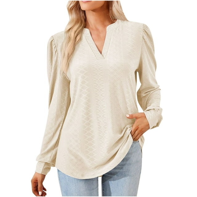 Pompotops T-shirt Ample à Manches Longues et Col en V pour Femmes en Liquidation