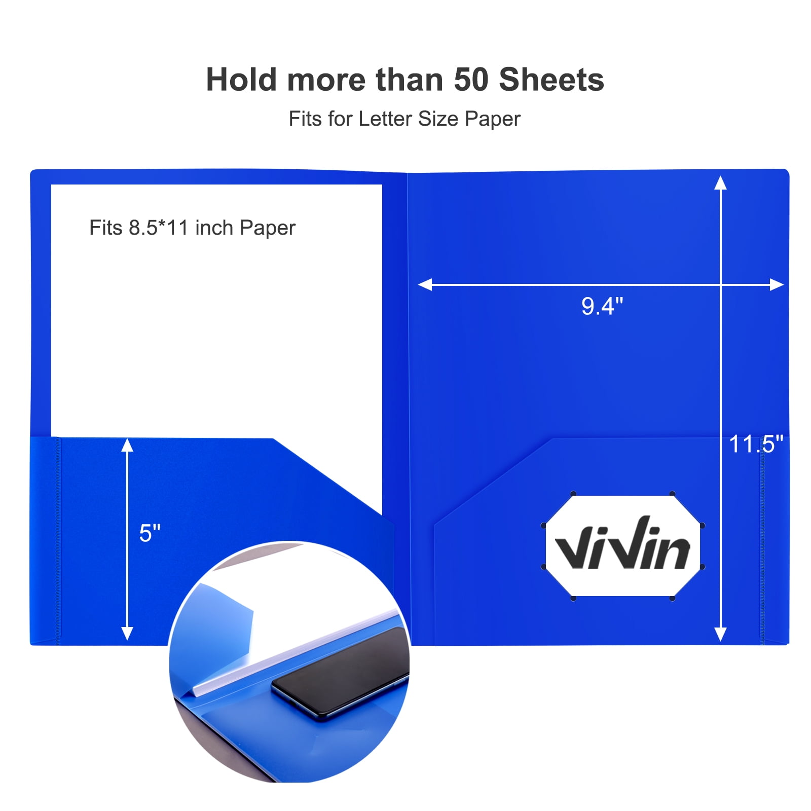 ViVin Sturdy Plastic Folder with 2 Pockets, 6 Pack, School Supplies, Assorted Color