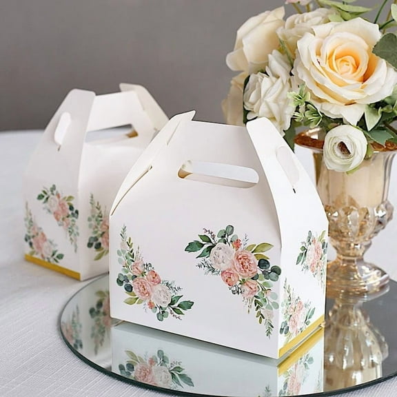 BalsaCircle 25 Gold Tote Gift Boxes Floral Printed Party Favor Holders Wedding Events Reception Decorations Supplies