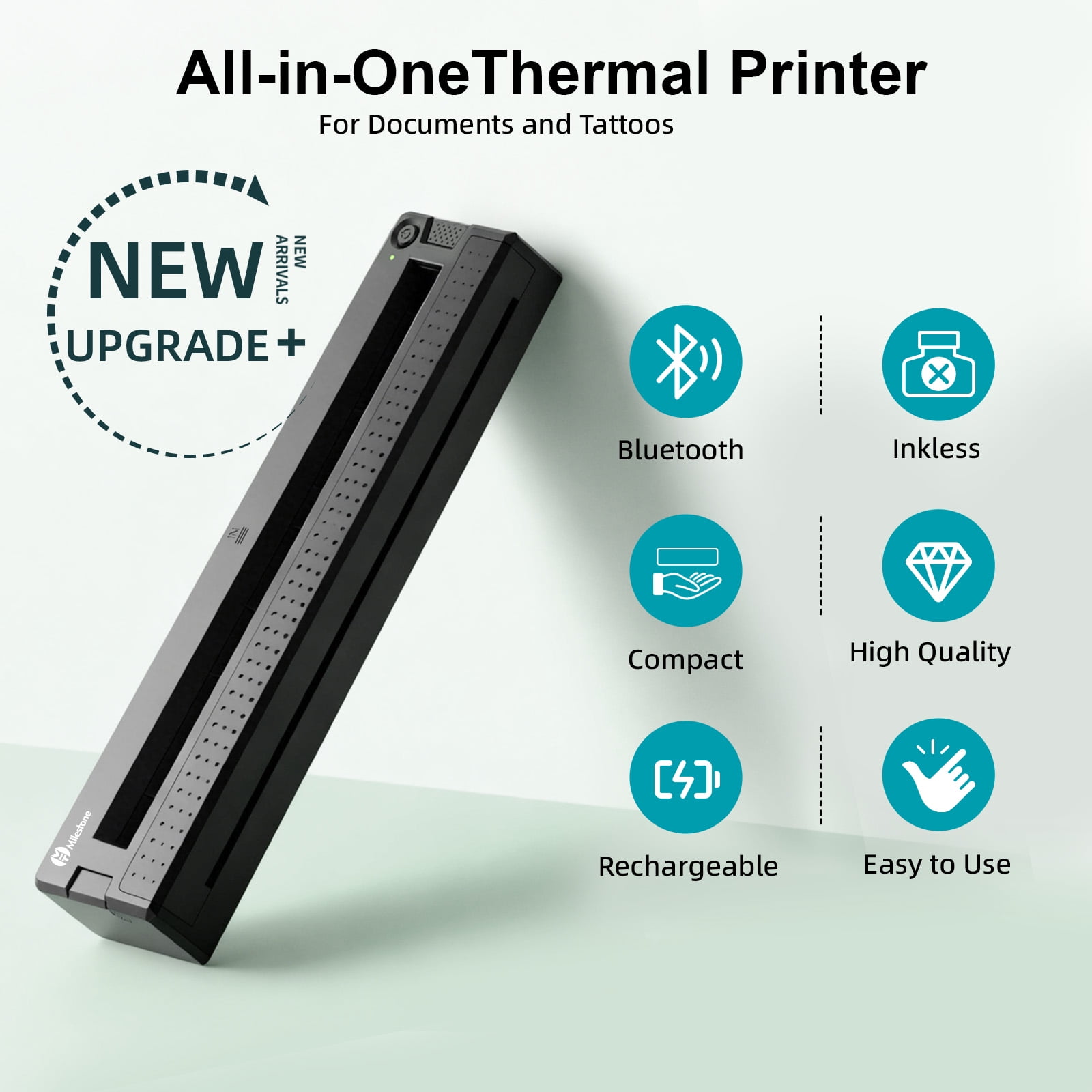 Milestone Portable Wireless Thermal Printer, 8.5" x 11" US Letter Inkless Compact Bluetooth Printer for iPhone Android Laptop for Home Office School