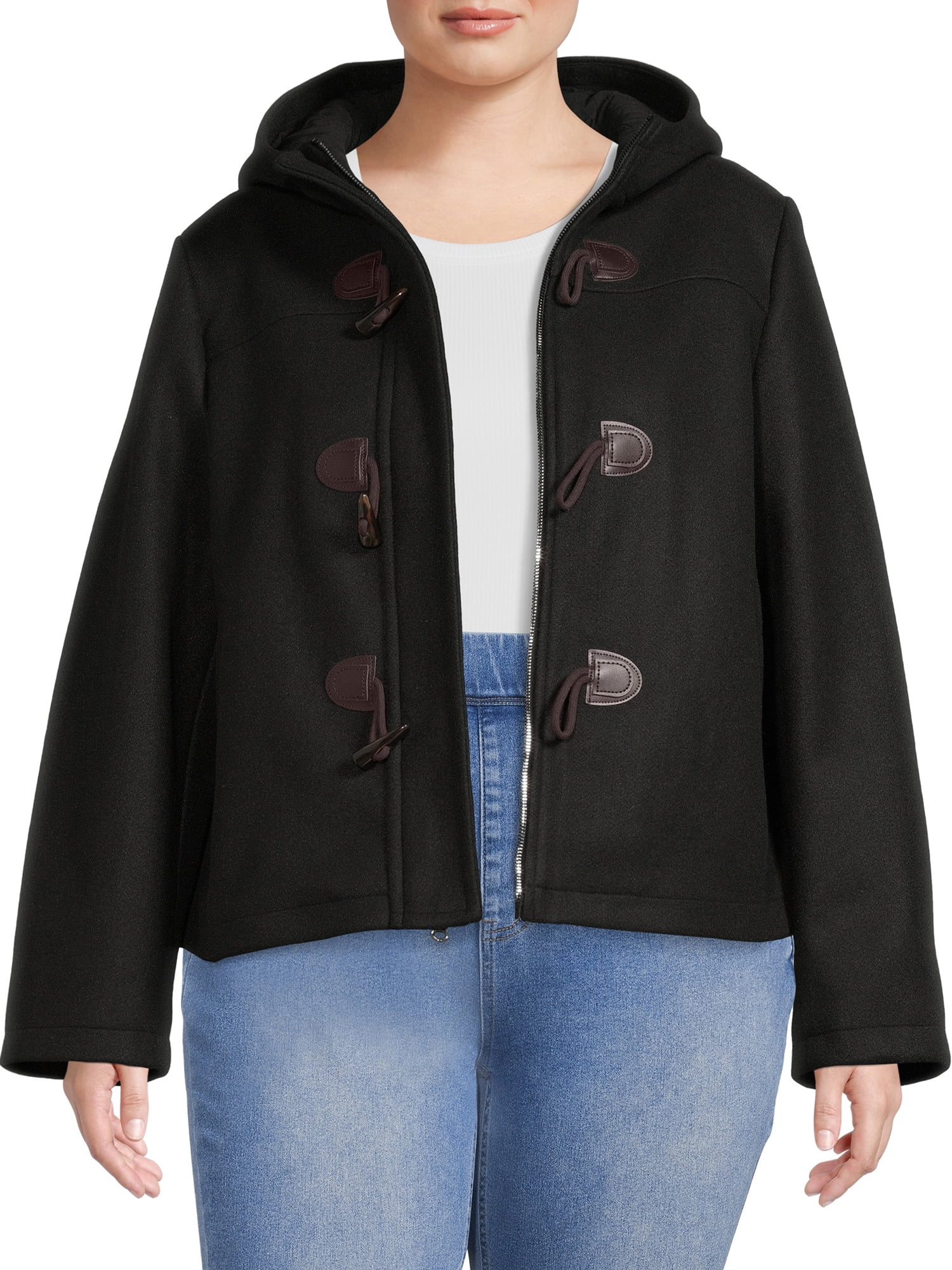 Time and Tru Women's and Plus Toggle Coat with Hood