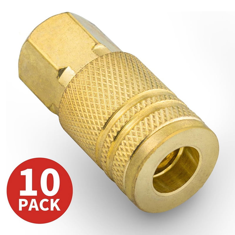 1/4-Inch Brass Female Industrial Coupler,10 Pack Quick Connect Air Couplers NPT Internal for Air Hose Accessories