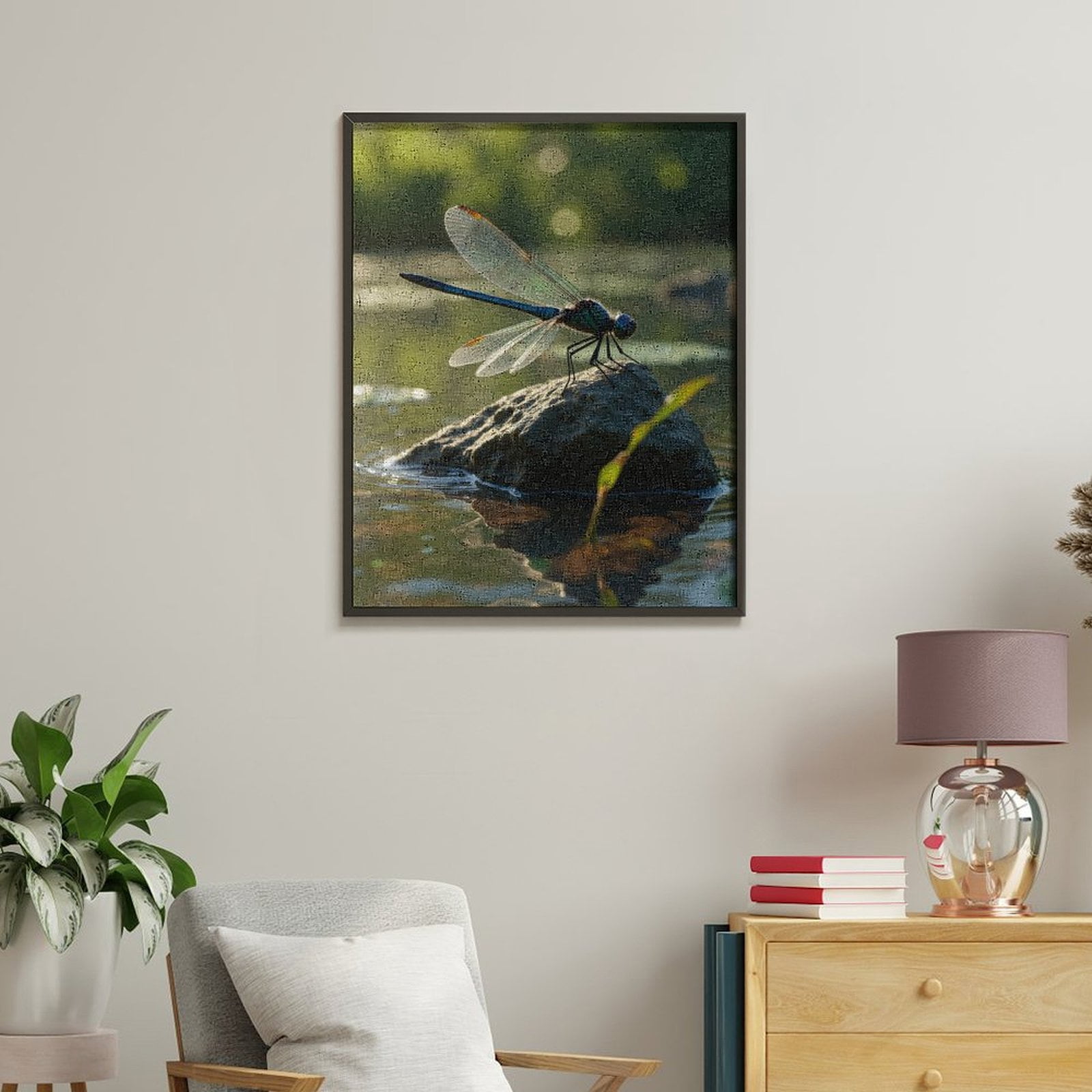 Paint By Numbers Kit for Adults Beginner - DIY Dragonfly Resting On Rock Canvas Painting Kits for Adults, Frameless Paint By Number for Adults for Home Wall Decor 16x20 Inch