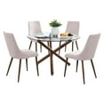 thumbnail image 1 of Ensemble de Table à Manger Circulaire en Verre Clair 5pc avec Chaises en Tissu Beige, 1 of 4
