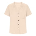 thumbnail image 5 of Aezemi Women's Rolled Short Sleeve Shirts, Faux Cotton Linen V Neck Work Blouses, Business Casual Daily Tops with Pocket, 5 of 6