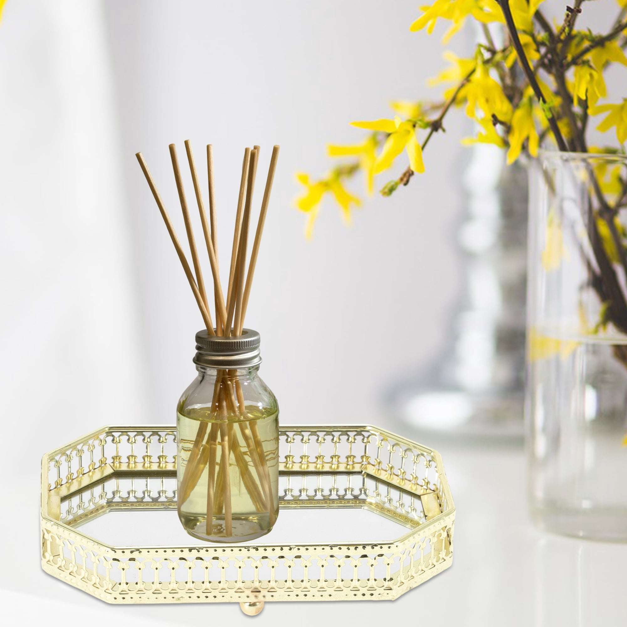Unique Bargains Mirror Tray Metal Perfume Tray Glass Candle Serving Decorative Tray