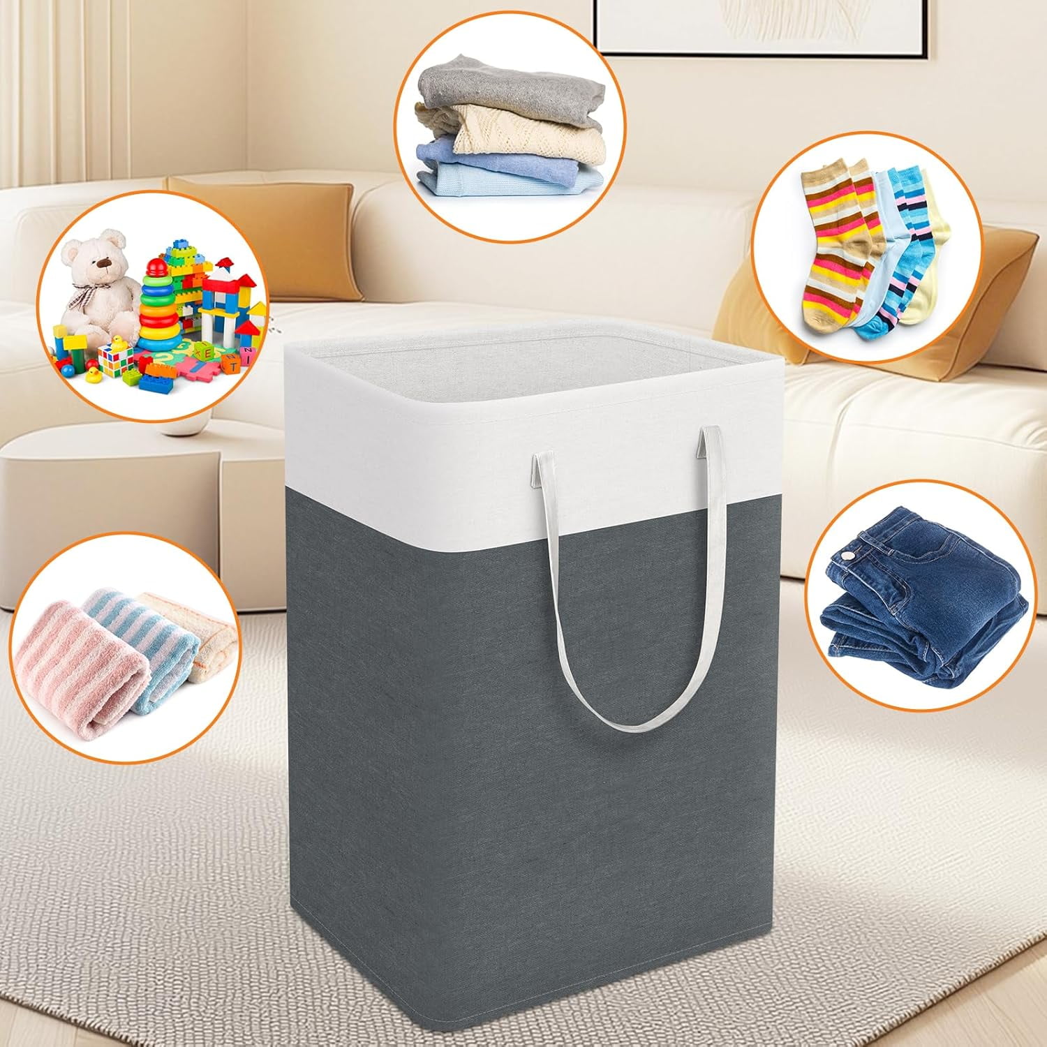 EP laundry basket 3-Pack, laundry hamper, Hamper with handles, collapsible laundry baskets, Waterproof dirty clothes hamper, Towel Storage for Home or Dorm, 75L-Grey
