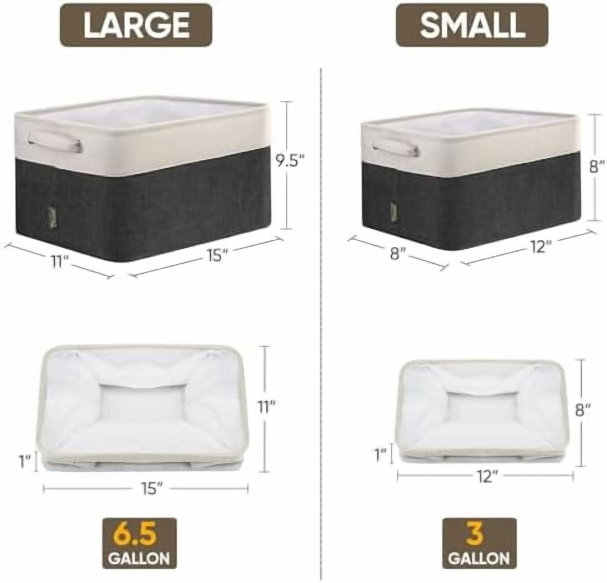2 Pack Fabric Storage Bins for Shelves, Linen Storage Baskets for Organizing, Decorative Closet Bins for Clothes, Home (Black, 15"x11"x9.5")
