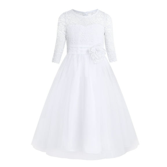 Moggemol Half Sleeves Formal Gowns and Evening Dresses for Kids Flower Girl Dress Wedding Bridesmaid White 10
