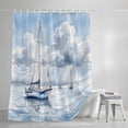 thumbnail image 3 of Shower Curtains for Bathroom, Nautical Sailboat Waterproof Fabric Shower Curtain, Blue Grey Watercolor Coastal Waves Cloud Decorative Bathroom Curtain for Bathtub, 66"x72", No Hooks Included, 3 of 9