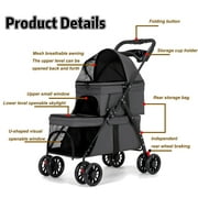 Puedo Double Pet Stroller for Small Cats and Dogs, Foldable Kittens Puppies Travel Strolling Cart with 2 Carriages, Lockable Wheels, Black