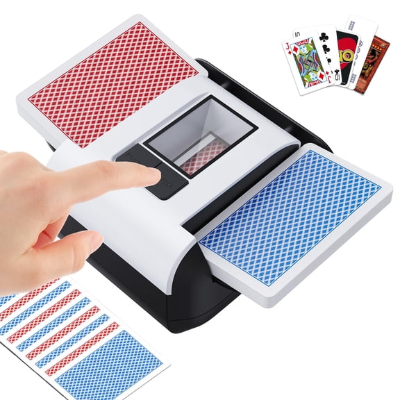 Automatic Card Shuffler - One-Press AUTO & Manual Mode, Electric Shuffling Machine for 1-2 Decks, Low Noise, Rechargeable & Portable Shuffler Machine for Poker, UNO, Blackjack, Skip-Bo, Phase 10