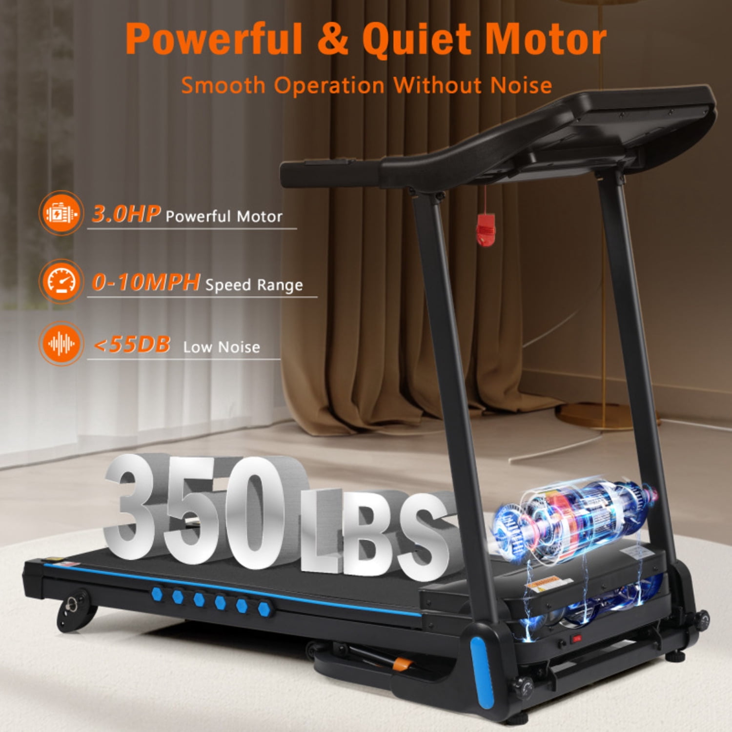 Incline For Running Walking 3.0 HP Treadmills Home 350 Lbs Weight Capacity Hydraulic System Auto-folding Treadmill With Type C & USB Charge For Android 10MPH Bluetooth Speaker