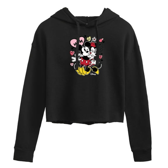 Disney - Mickey Minnie Heart - Juniors Cropped Pullover Hoodie