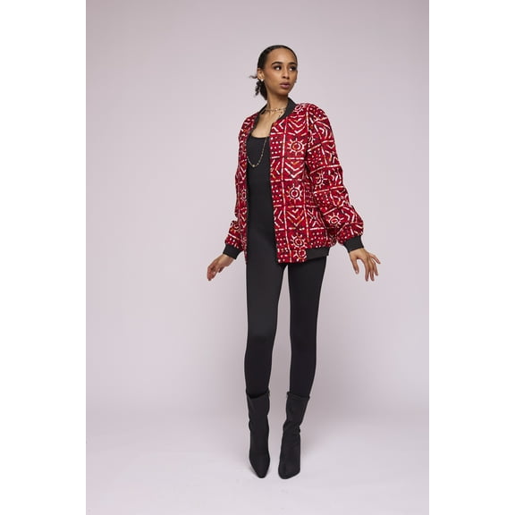 Red Batik Ankara Bomber Jacket