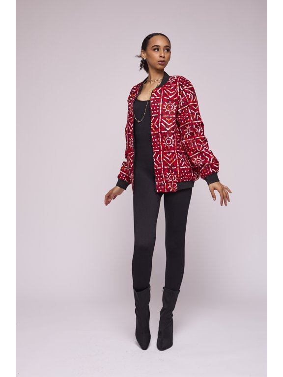Red Batik Ankara Bomber Jacket
