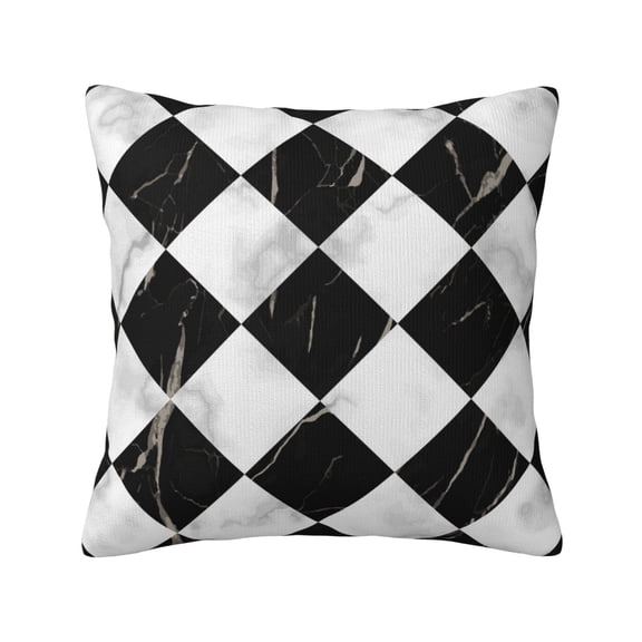 Marble Check Diagonal Black White Decorative Throw Pillow Case Square Pillowcase Cushion Covers Sofa Couch Car Bedroom 18x18 Inch
