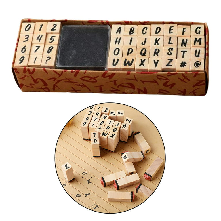 40 Pcs Wooden Rubber Stamp Letters Alphabets, Number and Letter Symbol  Alphabet Mini Stamps for Clay Crafts, Card Making, Kids Painting  handwriting 