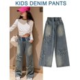 thumbnail image 2 of Girls Baggy Jeans High Waisted Wide Leg Pants Jeans Washed Juniors Jeans 5-14 Years, 2 of 5