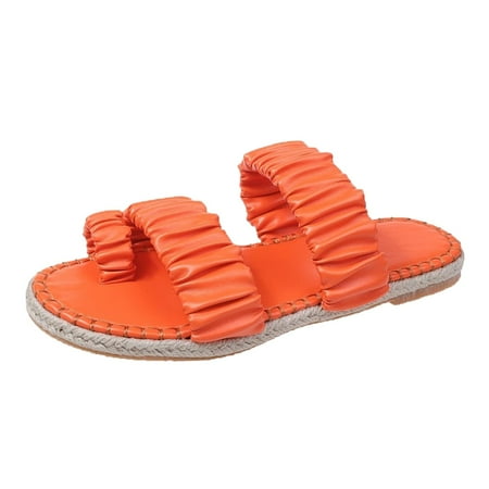 

nsendm Ultra Slippers for Women Fashion Summer Women Slippers Flat Solid Color Linen Sole Women s Slippers Size 6 Orange 8