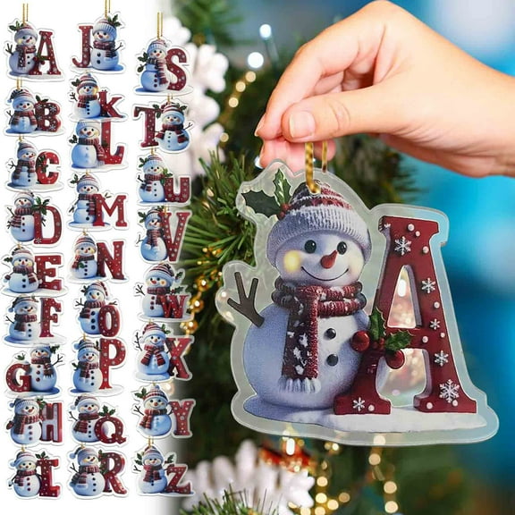 Dmlowu 26 Letter Christmas Ornaments - Initial Letter Christmas Tree Ornaments with Snowman, Winter Christmas Decorations Pendant Gifts for Holiday Party Decor, DIY Holiday Name Speller