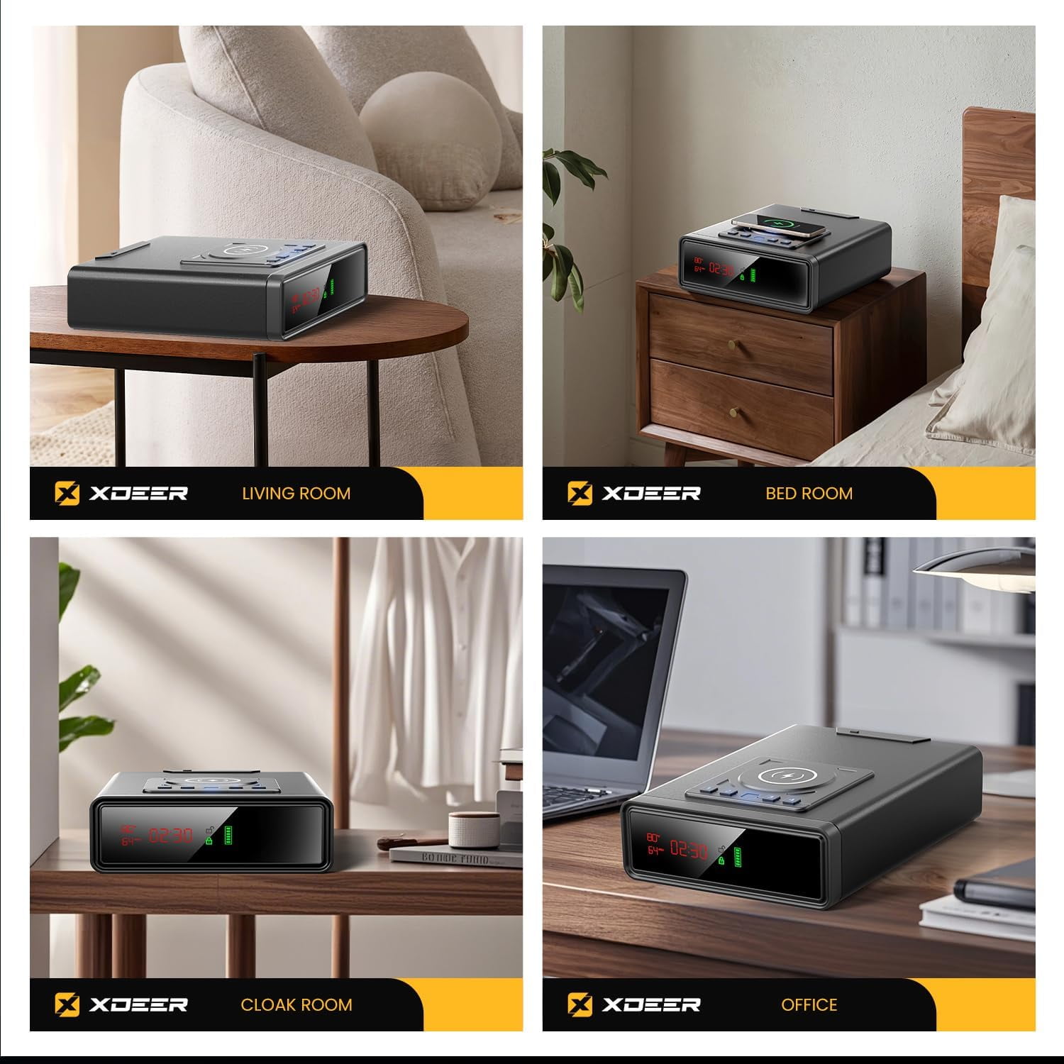 XDeer Biometric Gun Safe for Handgun and Pistol with Wireless Charging, 3 Quick Access Fingerprint, Bedside Safe with 24/7 Digital Alarm Clock