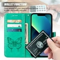 thumbnail image 6 of SaniMore Case for iPhone 15 Pro (6.1" 2023), PU Leather Luxury Embossed Butterfly Glitter Diamond [Wrist Strap & Card Slots & Flip Kickstand] Full-body Shockproof Wallet Cover, Green, 6 of 6