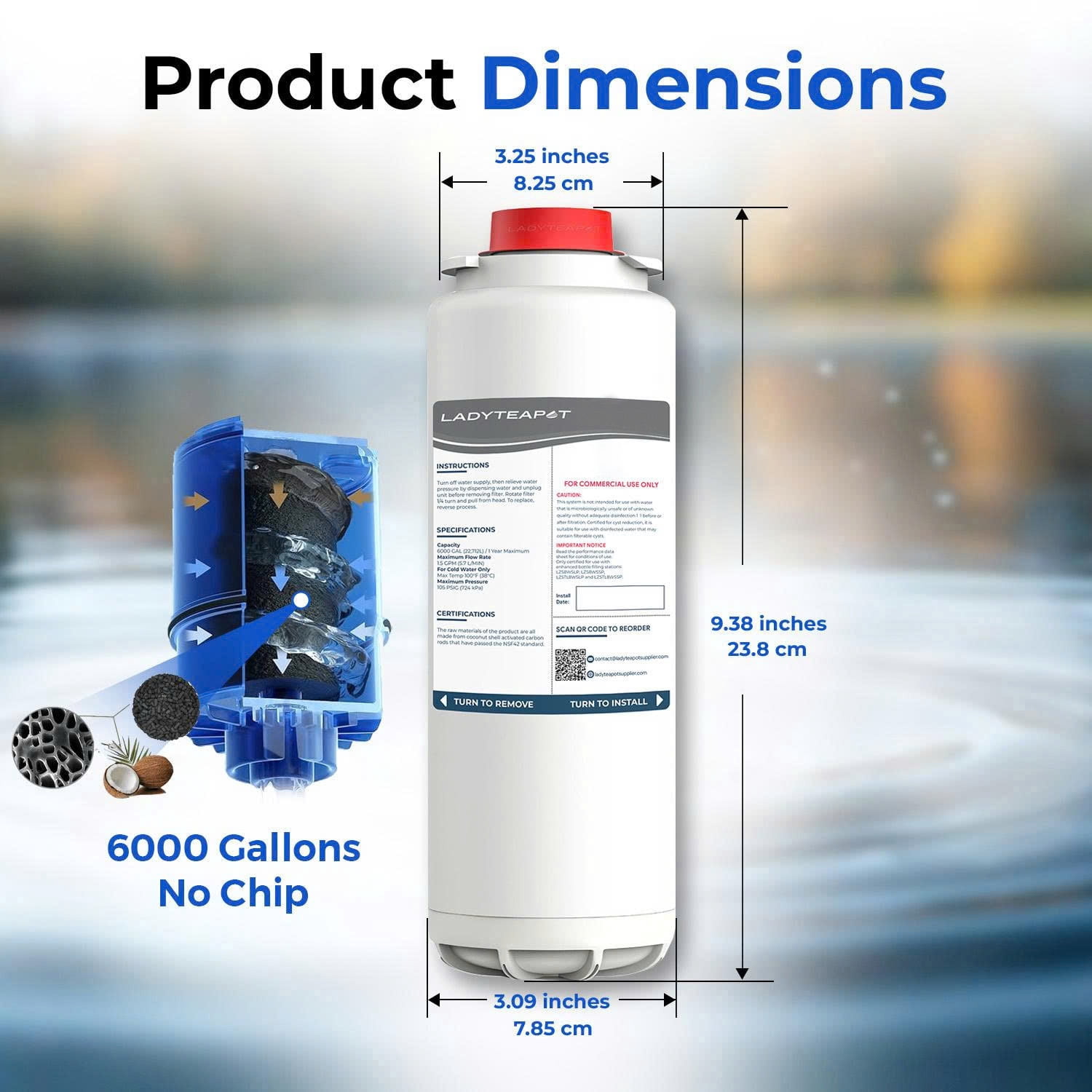 Water Filter Replacement Compatible With Elkay 51600C EWF6000 Bottle Filling Stations, 6000 Gallons/12 Months (No Chip - 2 Pack)