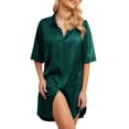 thumbnail image 3 of Anygrew Womens Nightgown Satin Button Down 3/4 Sleeve Sleepshirt Boyfriend Notch Collar Nightshirt Sleepwear, 3 of 7