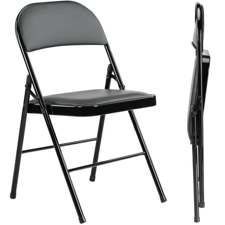 GIANNA 2 Pack Sturdy Metal Folding Chair with 350-Pound Capacity  Metal Frame  Water-Resistant  Ideal for Indoor and Outdoor Events  Black