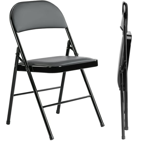 GIANNA Folding Chair 4 Pack, Sturdy Metal Frame Foldable Chairs with Waterproof Pu Leather, For Office, Kitchen, Weddings, Garden, Black