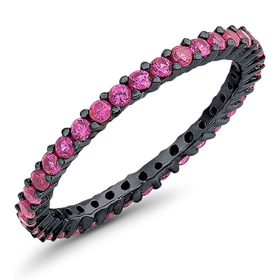 Round 2 mm Red Ruby Full Eternity Wedding Band Ring Delicate Ring 925 Silver Black Rhodium Gemstone Jewelry For Women Gift