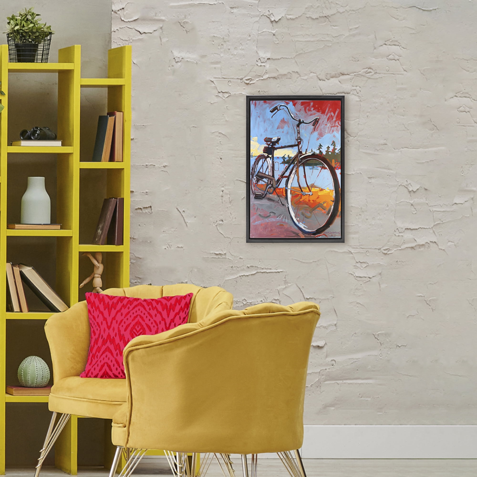 Tonight Bicycle Journey Black Framed Floater Canvas Wall Art, design by Adam Swanson