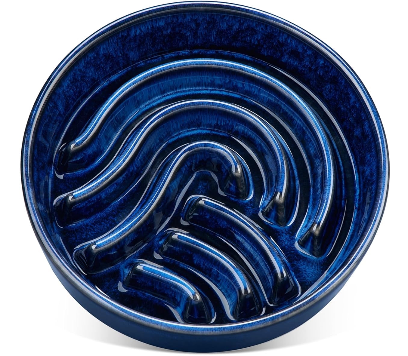 Slow Feeder Dog Bowl, 3 Cup Ceramic Slow Feeding Food Dish for Large Breed, Puzzle Dog Food Bowl for Fast Eater, Blue
