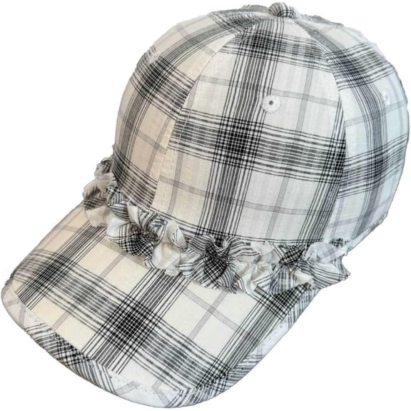CoCoMangos Women’s Plaid Baseball Caps Y2K Color Block Distressed Peaked Hats Outdoor Sun Hats Casual Cabbie Caps with Pleated Brim