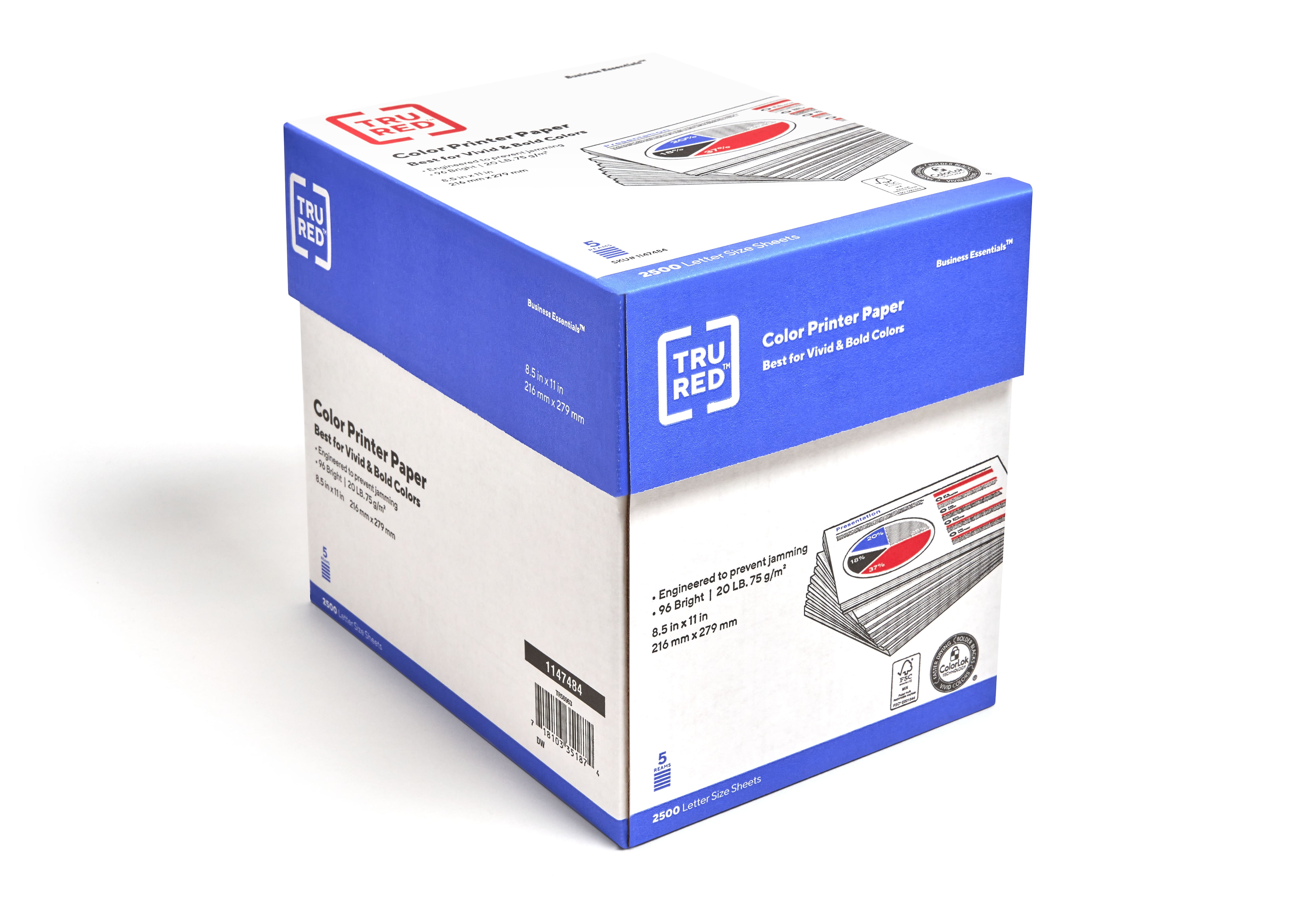 TRU RED 8.5x11 Color Printer Paper 20 lbs. 96 Brightness 26916U