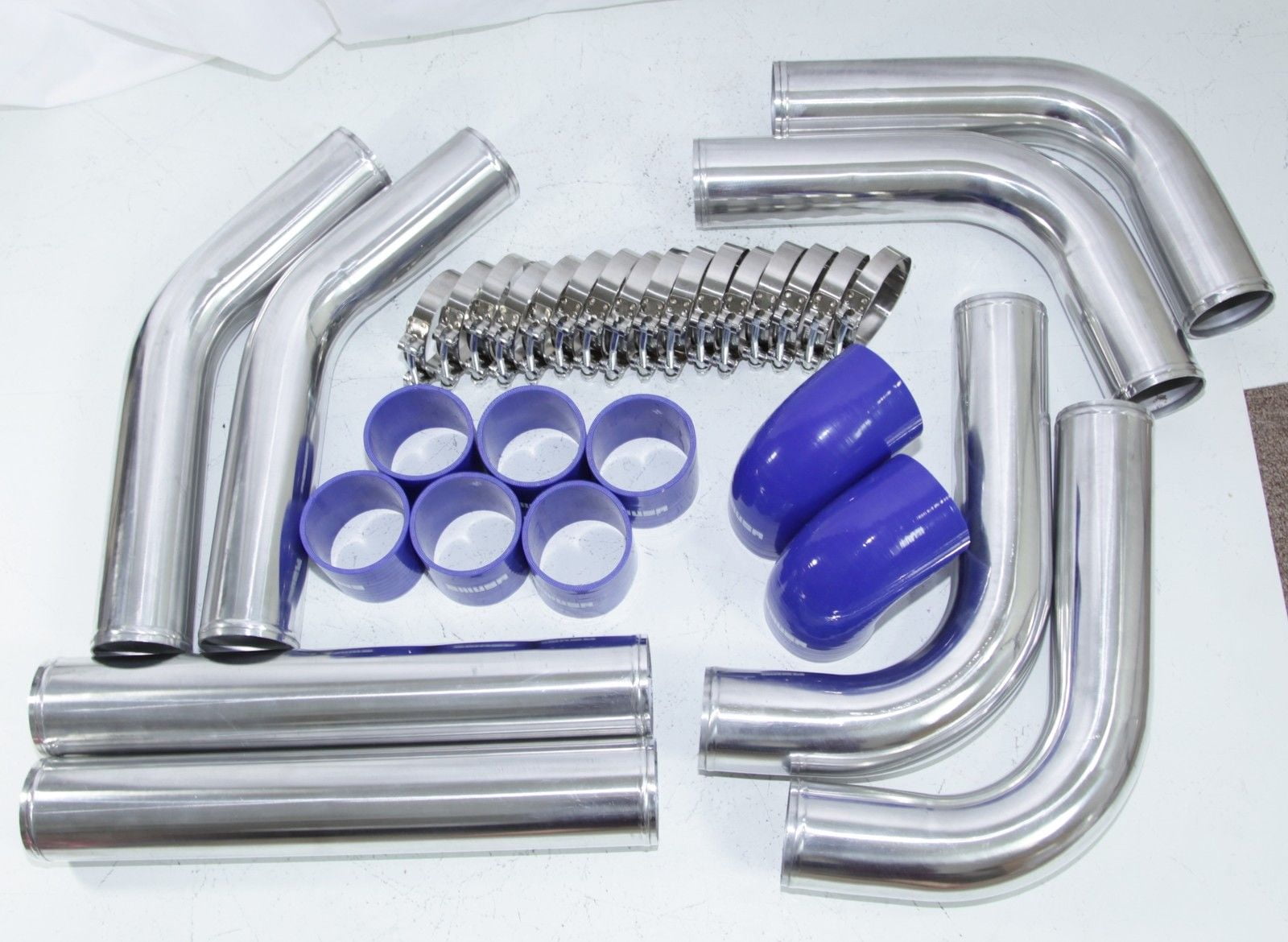 blue Silicones+SS Clamps Universal DIY 3/" SILVER Intercooler Piping Kits