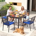 thumbnail image 3 of Vitarpatio 5 Piece Outdoor Patio Dining Set, Metal Outdoor Furniture Set with Square Dining Table and 4 Chairs, All-Weather Patio Table and Chairs Set for 4, Hollow Back Armchairs W/ Cushions, 3 of 10