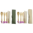 thumbnail image 1 of Vajilla de madera, palillo, cuchara, tenedor, cortador, juego de paja, vajilla de viaje, juego de bolsa de tela de almacenamiento 2 uds Monstrate JJ19583-03B×1+JJ19583-01B×1, 1 of 7