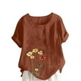 thumbnail image 2 of HongQid Womens Embroidered Tops Casual Summer Boho T Shirts Loose Fit Short Sleeve Linen Floral Blouses, 2 of 5