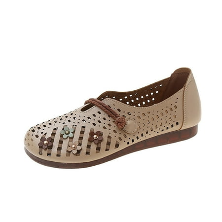

Slip On Sneakers for Women Flexible Round Toe Walking Shoes with Flower Decors for Daily Size 35-41 40 Apricot